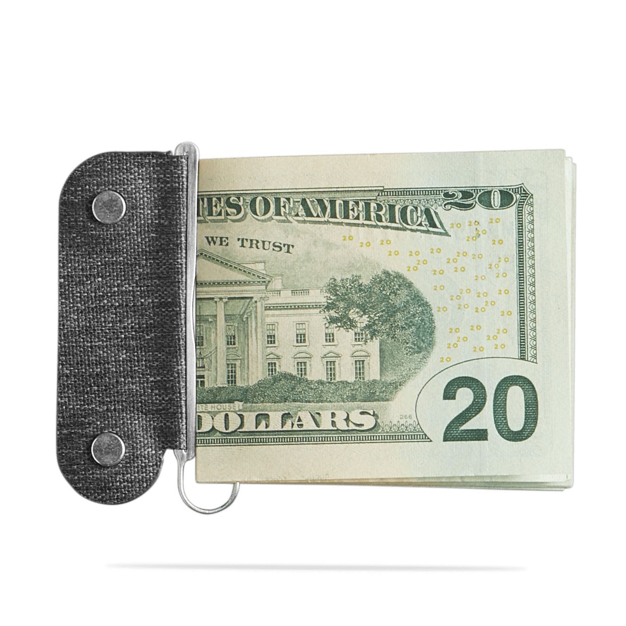 distil moneyclip featured holding a 20 USD bill on a white backdrop