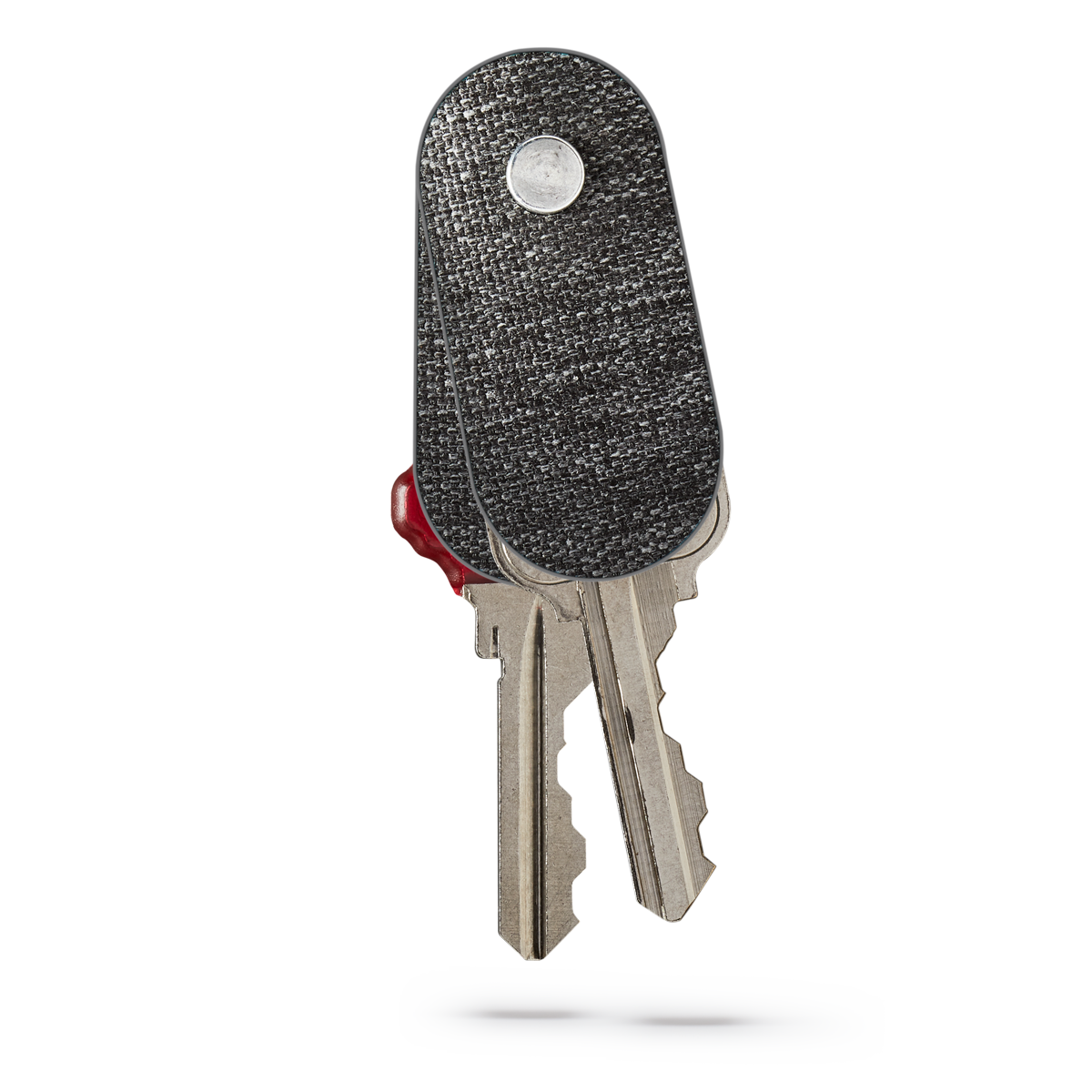 distil keymod stick with grey lining holding two keys on a white backdrop